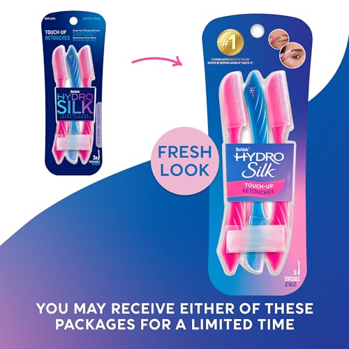 Schick Hydro Silk Touch-Up Multipurpose Exfoliating Dermaplaning Tool | Eyebrow Razor & Facial Razor with Precision Cover, 3 Count