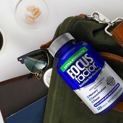 Focus Factor Extra Strength - Brain Supplement for Memory & Concentration - 120 Count - With DMAE, Vitamin D, DHA