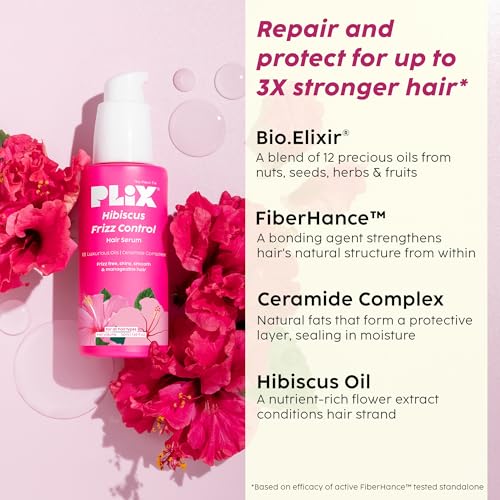 PLIX Hibiscus Frizz Control Hair Serum (50ml) | 13 Oils & Fiberhance for Smooth, Strong Hair