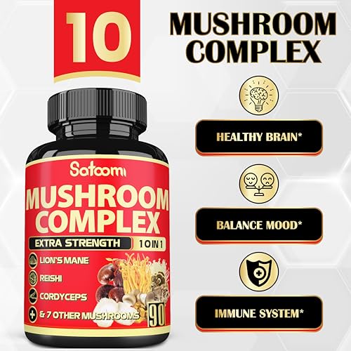 Satoomi 10in1 Mushroom Supplement Complex - 5000mg for Memory & Focus