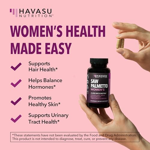 HAVASU NUTRITION Saw Palmetto DHT Blocker for Women with Biotin - Vegan Hair Growth Supplement