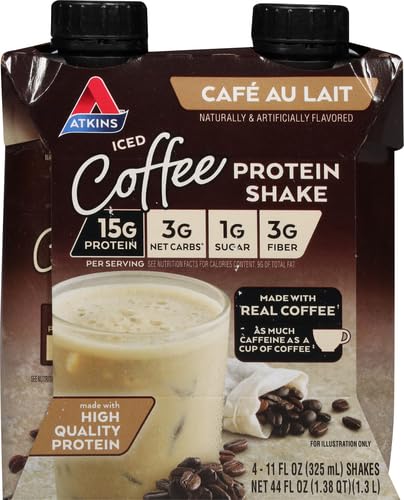Atkins Iced Coffee Cafe Au Lait Protein Shake - Ready to Drink, High Protein, Convenient 4-Pack