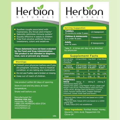 Herbion Naturals Honey Cough Syrup - Immune Support & Lung Health - 150ml