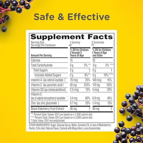 Zarbee's Naturals Children's Elderberry Immune Support Gummies - Natural Berry Flavor, 42 Count