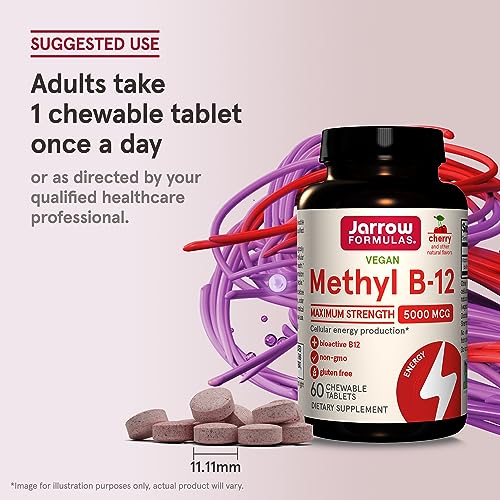 Jarrow Formulas Methyl B-12 Lozenges - 5000 mcg, Cherry Flavor, 60 Count - Energy & Metabolism