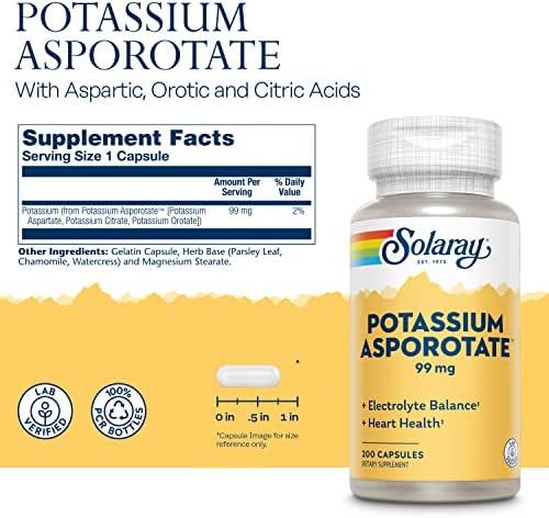 Solaray Potassium Aspartate 200 Capsules For Electrolyte Balance