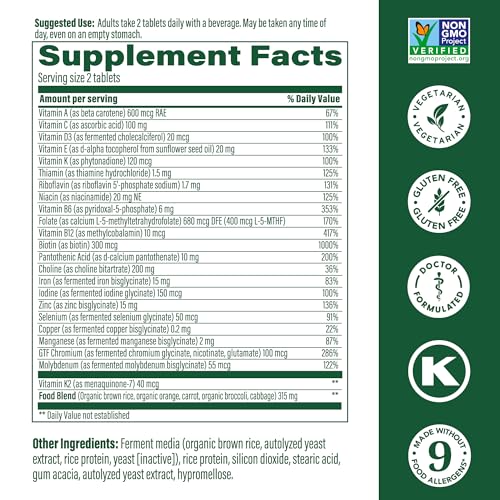 MegaFood Women’s Multivitamin Tablets, 60 Tab, Vegetarian, Iron, Biotin, Zinc, C, D3, B12, E