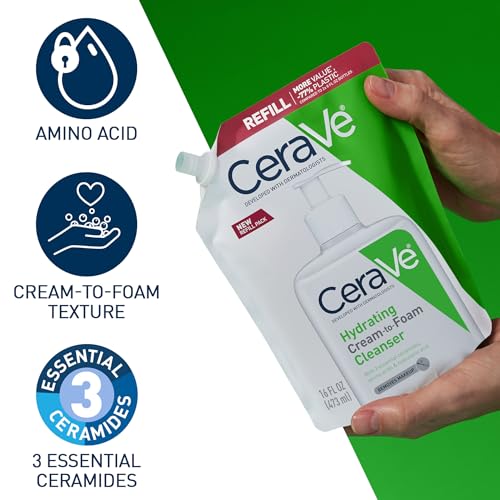 CeraVe Hydrating Cream To Foam Cleanser, Makeup Remover & Dry Skin Wash Refill, Fragrance-Free