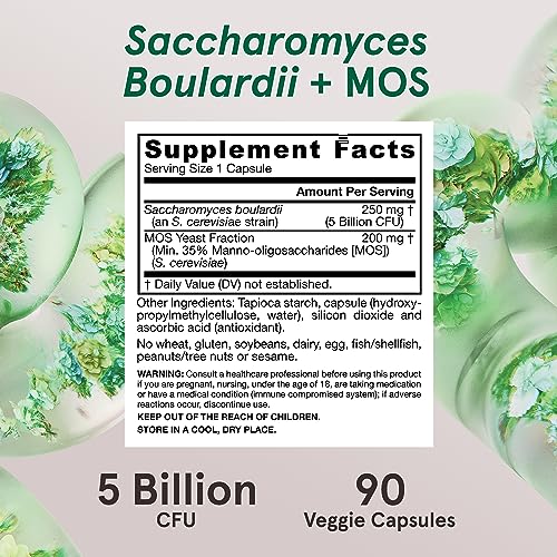 Jarrow Formulas Saccharomyces Boulardii & MOS - 5 Billion CFU, 90 Veggie Caps - Gut Health