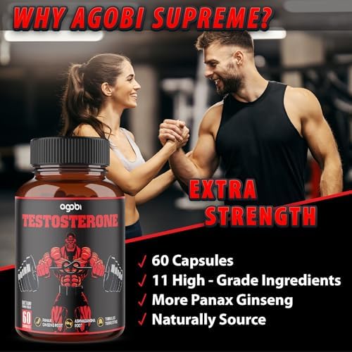 agobi Testosterone Supplement for Men - 11 Potent Herbs - Ashwagandha, Tribulus, Ginseng & More - 60 Capsules for 1 Month