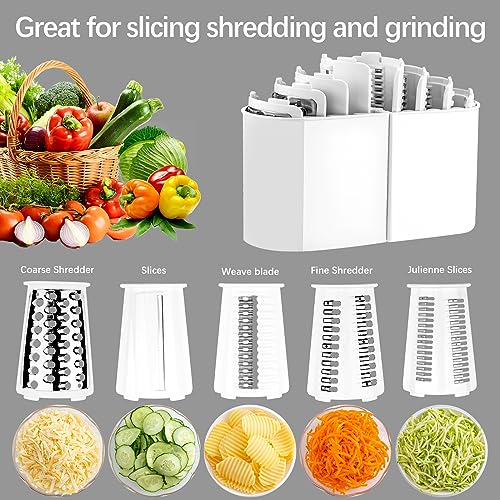 VEKAYA 5-in-1 Rotary Cheese Grater & Vegetable Shredder with Storage Box