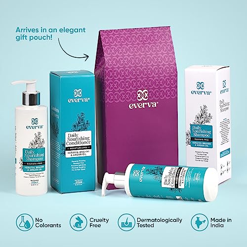 Sulfate Free Daily Nourishing Shampoo and Conditioner Set with Keratin, Brahmi & Argan Oil - 250ml each