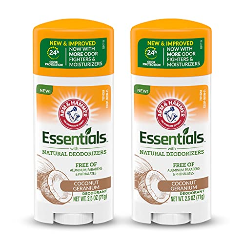 ARM & HAMMER Essentials Deodorant - Coconut Geranium - Aluminum-Free, Paraben-Free, Phthalate-Free - 2.5oz (Pack of 2)