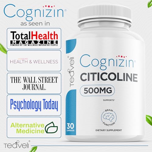 Teaveli Cognizin Citicoline Capsules (500 mg) - Clinically Studied Brain Supplement for Clarity & Memory