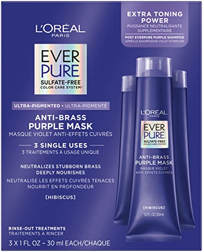 L'Oréal Paris EverPure Ultra Pigmented Anti-BRASS Purple Rinse-Out Mask for Bleached/Ombré/Highlighted Hair, 3 Ounce