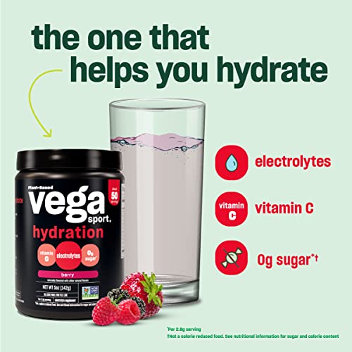 Vega Sport Hydration Electrolyte Powder - Lemonade Flavor, 50 Servings, Vegan Keto Recovery Drink
