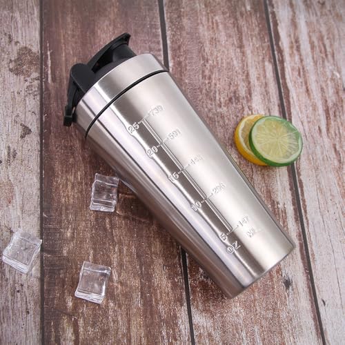 Stainless Steel Protein Shaker with Mixball Blender & Leak-Proof Design - 25oz