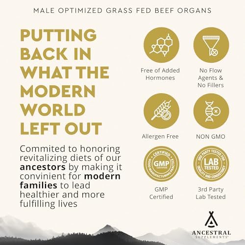 Ancestral Supplements Mofo: Grass Fed Beef Organ Supplement for Men's Health & Energy (180 Caps)