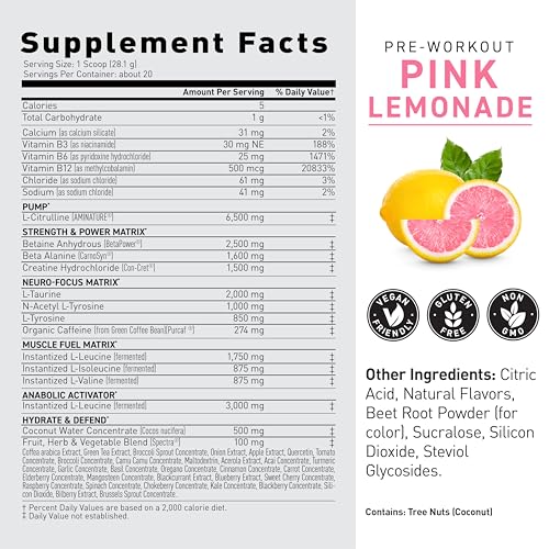 Kaged Pre-Kaged Pink Lemonade Pre-Workout Powder - 20 Servings