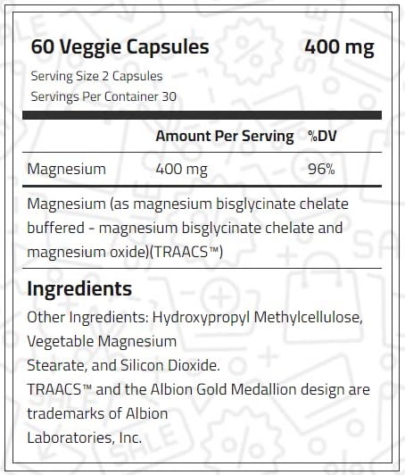 LAPERVA Magnesium Bisglycinate 400mg - 60 Capsules for Muscle & Nerve Support