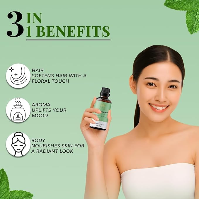 AVD ORGANICS 100% Pure Peppermint Essential Oil (30ml) for Aromatherapy & Focus