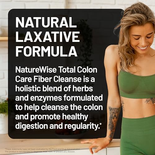NatureWise Total Colon Care Fiber Cleanse with Herbal Laxatives, Prebiotics, & Digestive Enzymes for Healthy Elimination, Safe Digestion & Weight, Detox, & Gut Health [1 Month Supply - 60 Count]