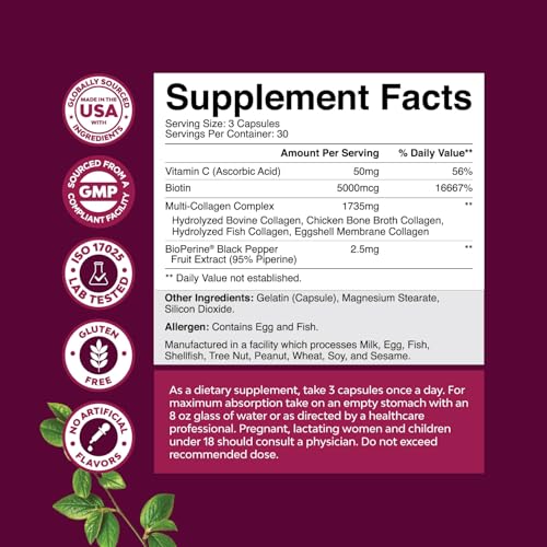 Advanced Multi Collagen Complex (Types I, II, III, V, X) with Biotin & BioPerine