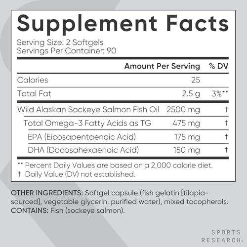 Sports Research Wild Caught Sockeye Alaskan Omega-3 Salmon Oil - 180 Softgels