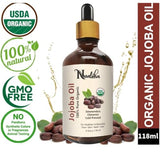 Organic Certified Jojoba Oil 118ml - 100% Pure Cold Pressed Carrier Oil for Face, Hair, Skin, Nails & Body