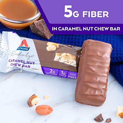 Atkins Endulge Caramel Nut Chew Bar - Low Sugar, High Protein Snack - 5 Bars (1.2 oz Each)