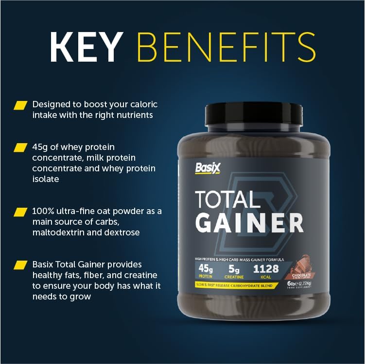 Basix Total Gainer Choco Chunk 6 lb Tub - Mass Gainer Protein Powder