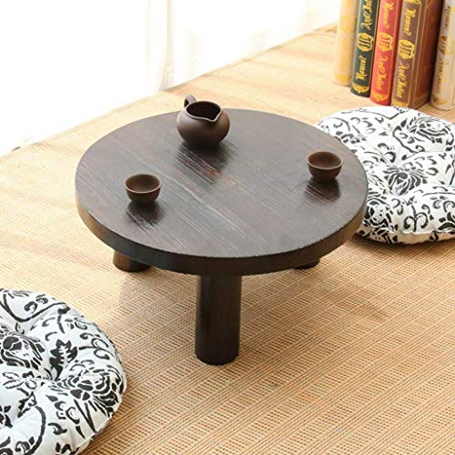 Small Round Wood Coffee Table - Low Living Room Side Table (Dark Brown/Bay Brown)