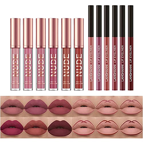 YOOJ® 12 Pcs Matte Liquid Lipstick & Lip Liner Set - Nude Lipsticks