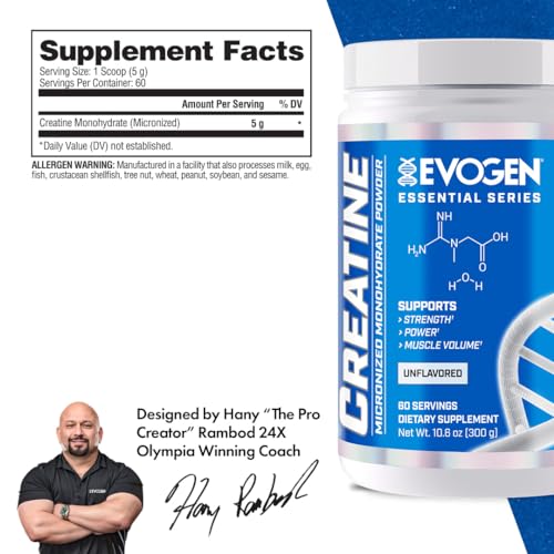 Evogen Creatine Monohydrate Powder - Micronized for Men & Women | Pure Strength & Recovery Supplement | Unflavored 60 Servings