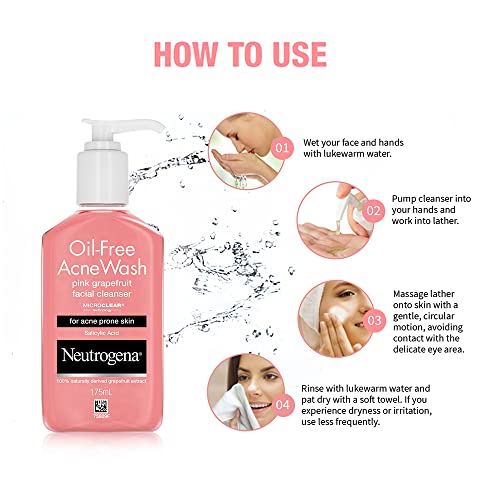 Neutrogena Pink Oil-Free Acne Wash Facial Cleanser, 175ml