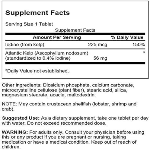 Swanson Premium Kelp: Natural Iodine for Thyroid Support (250 Tablets)