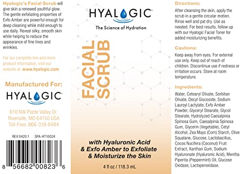 Hyalogic Spa Exfoliating Facial Scrub Cleanser with HA, Amber & Peppermint - 4.58 oz