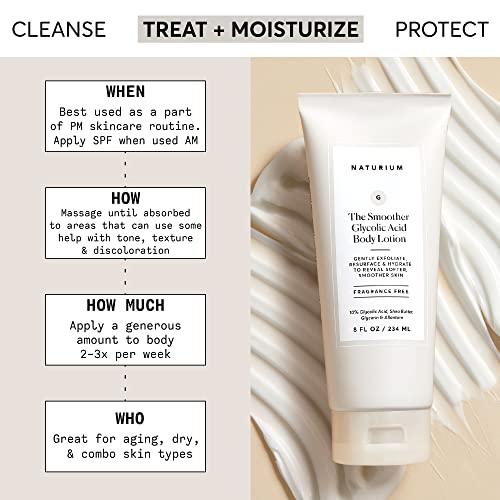 Naturium Smoother Glycolic Acid Body Lotion - Resurfacing & Exfoliating Treatment with 10% Glycolic, 8 oz