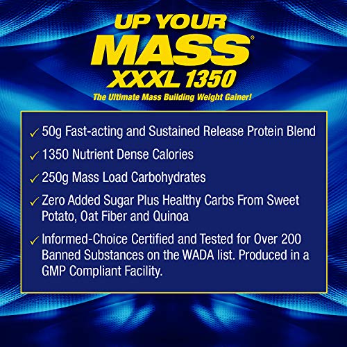 MHP Up Your Mass XXXL 1350 Mass Gainer - Milk Chocolate Flavor, 6lb Tub for Rapid Muscle Gain