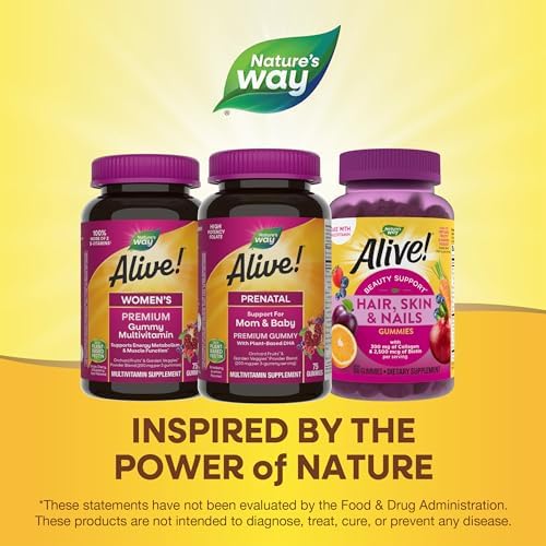 Nature’s Way Alive! Prenatal Premium Gummy Multivitamin, High Potency Folate, Plant-Based DHA, Vegetarian, Strawberry and Lemon Flavored, 75 Gummies (Packaging May Vary)