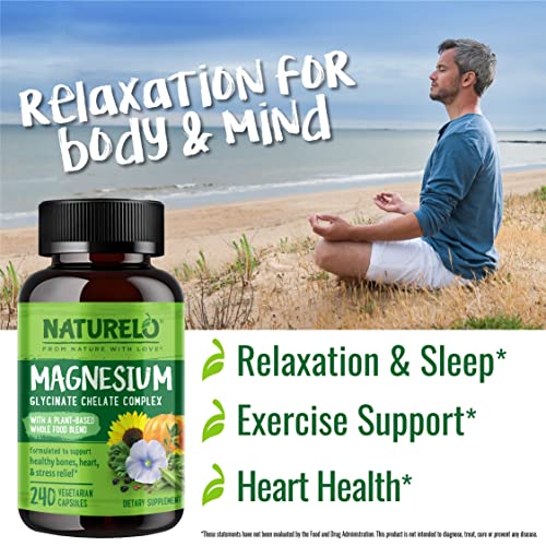 NATURELO Magnesium Glycinate Complex 200mg with Organic Vegetables - 240 Capsules