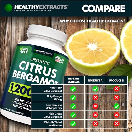 HEALTHYEXTRACTS Bergamot Citrus Extract Supplement - 150:1 Extract, 1200 Mg Per Serving, 80% Polyphenols - High Cholesterol Support - Italian Origin - 60 Capsules