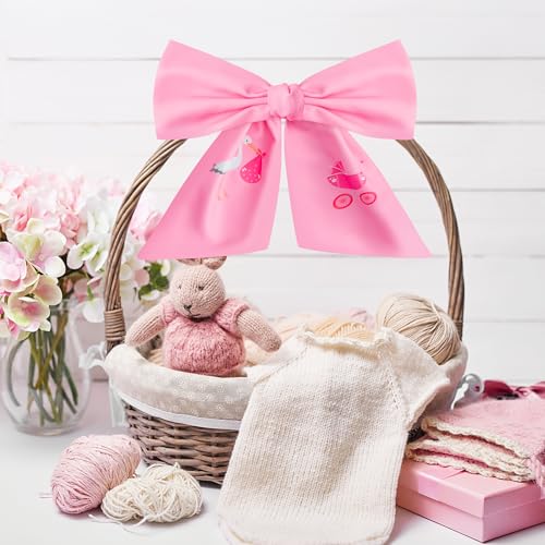 WATINC Pink Stork Baby Shower Wreath Sash - 2 Pcs Girl Gender Reveal Door Decor (56'' x 4.5'')