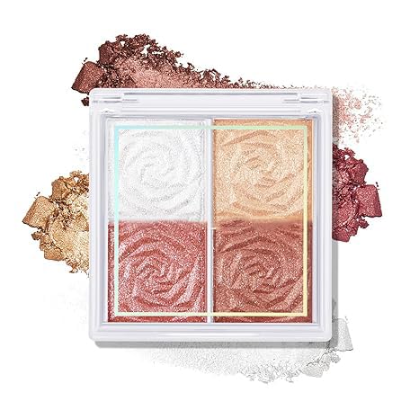 Blush and Highlighter Palette - 4 Metallic Shimmer Colors for Natural Luster & Face Contouring