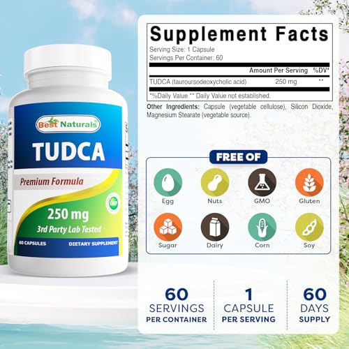 Best Naturals TUDCA 250mg (Tauroursodeoxycolic Acid) - 60 Veggie Capsules