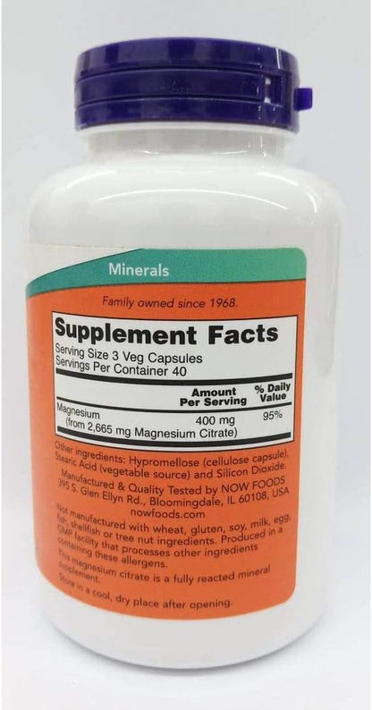 Now Foods, Magnesium Citrate,400 Mg,120 Veg Capsules