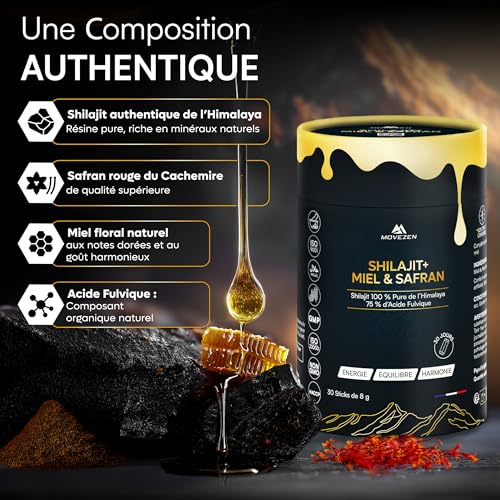 Shilajit Himalayan Resin with Organic Honey & Saffron - 30 Sticks (8g) Sustainable Energy & Vitality Boost with Fulvic Acid & 85+ Minerals