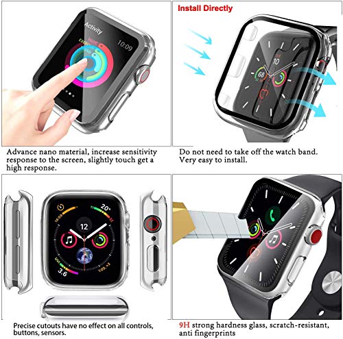 Apple Watch Case 44mm with 9H Glass Screen Protector - Series 6/SE/5/4 Clear Hard PC Bumper