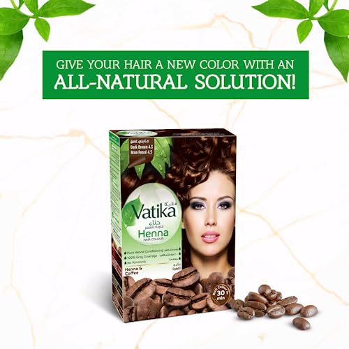 Vatika Naturals Henna Hair Colour Dark Brown (6 x 10g) - 100% Grey Coverage for Women