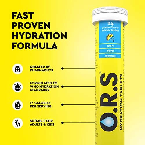 O.R.S Hydration Tablets with Electrolytes - Vegan & Gluten-Free - Natural Lemon Flavor (96 Tablets)